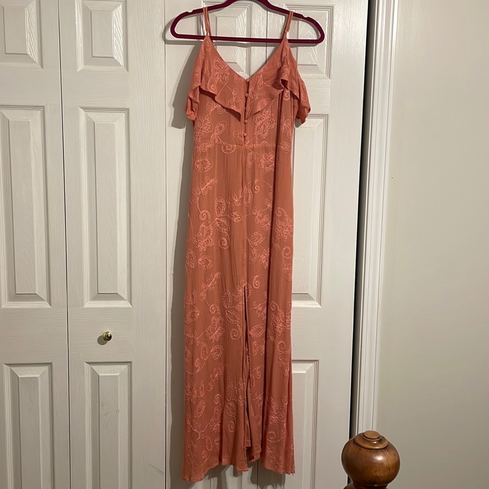 Molly green peachy/Cora dress long, front slit.
